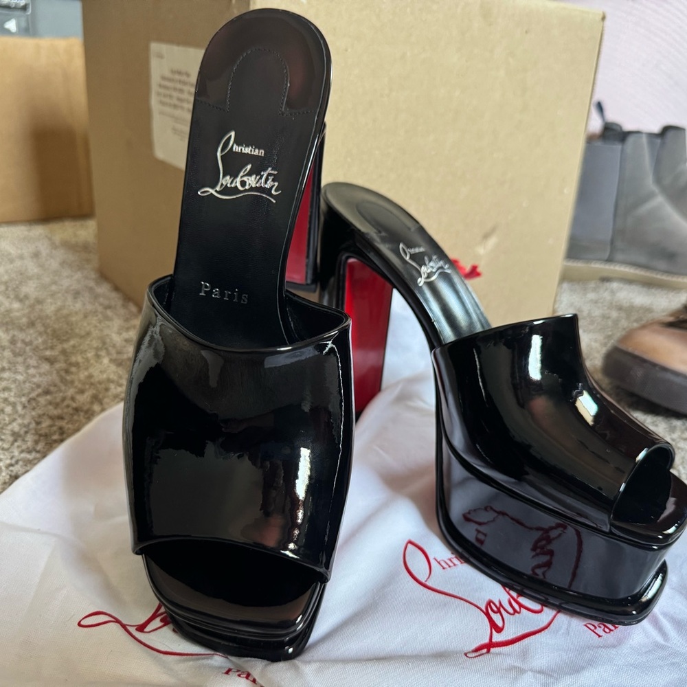 Christian Louboutin Black and Red Platform Heels - Amali Mule Alta
